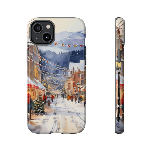Bustling Victorian Christmas Market - Impact Resistant Phone Case iPhone 14 Plus Glossy